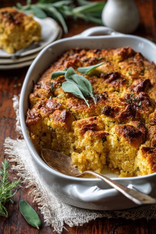 Brown Butter & Sage Cornbread Casserole