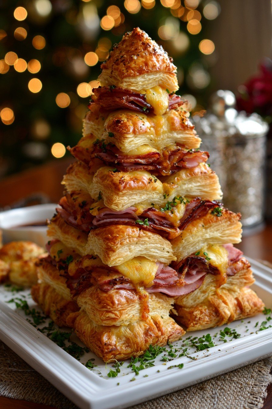 Buttery Ham & Cheddar Puff Pastry Christmas Tree Appetizer