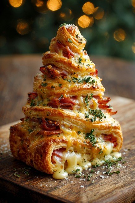 Cheesy Ham Puff Pastry Christmas Tree with Dijon Twist
