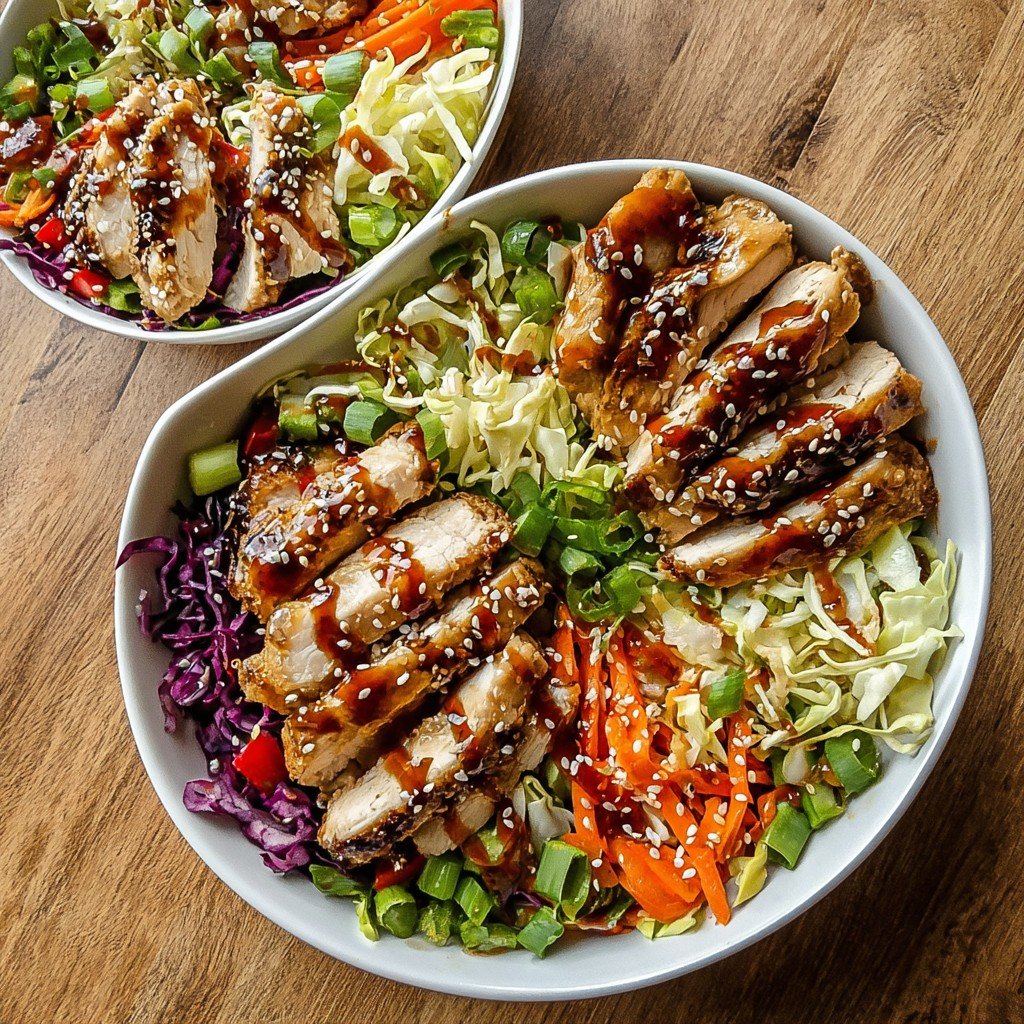 Chicken & Cabbage Salad Bowls with Sesame Dressing