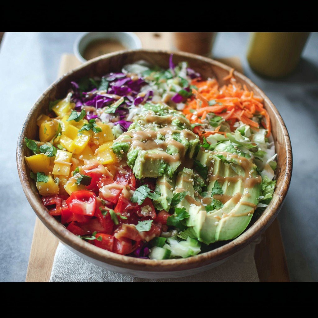 Chopped Rainbow Salad Bowls with Peanut Sauce