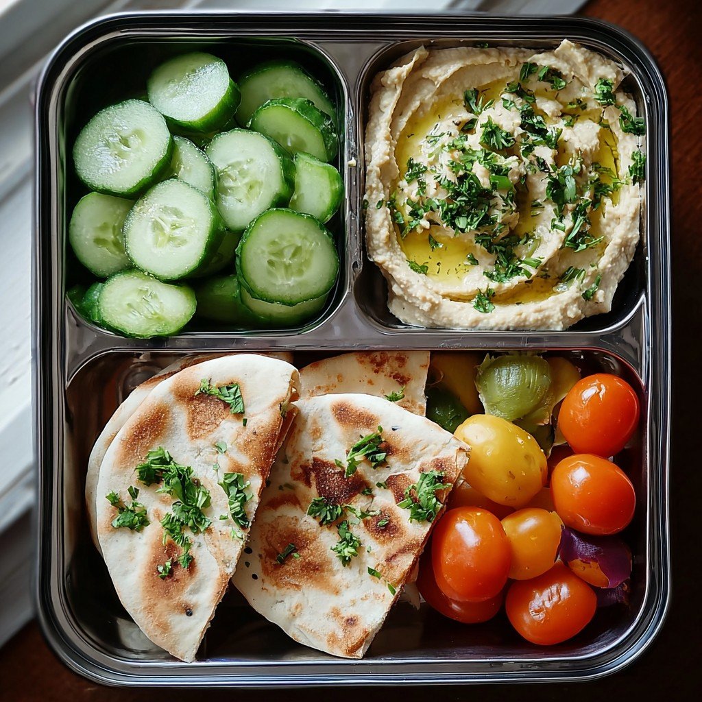 Cucumber Salad, Hummus & Pita Bento Box Lunch