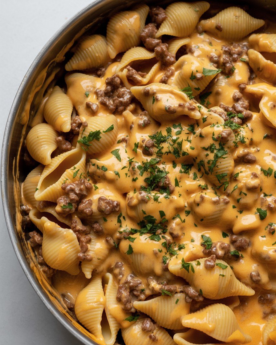 One-Pot Creamy Beef and Shells in Under 30 Minutes