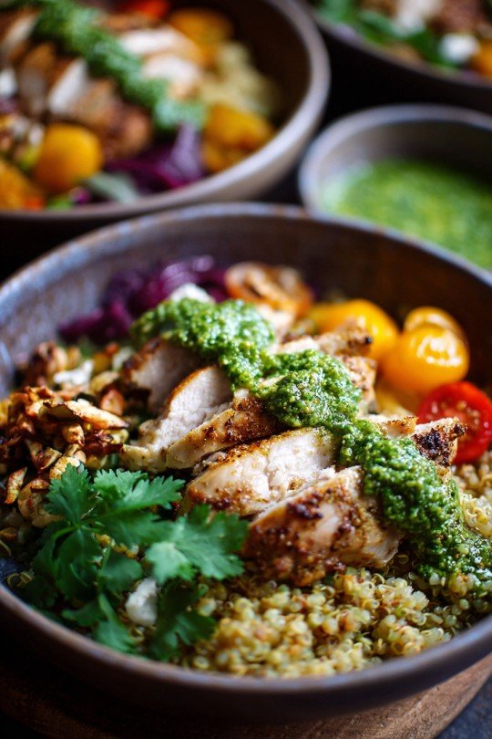 Pesto Chicken Quinoa Bowls