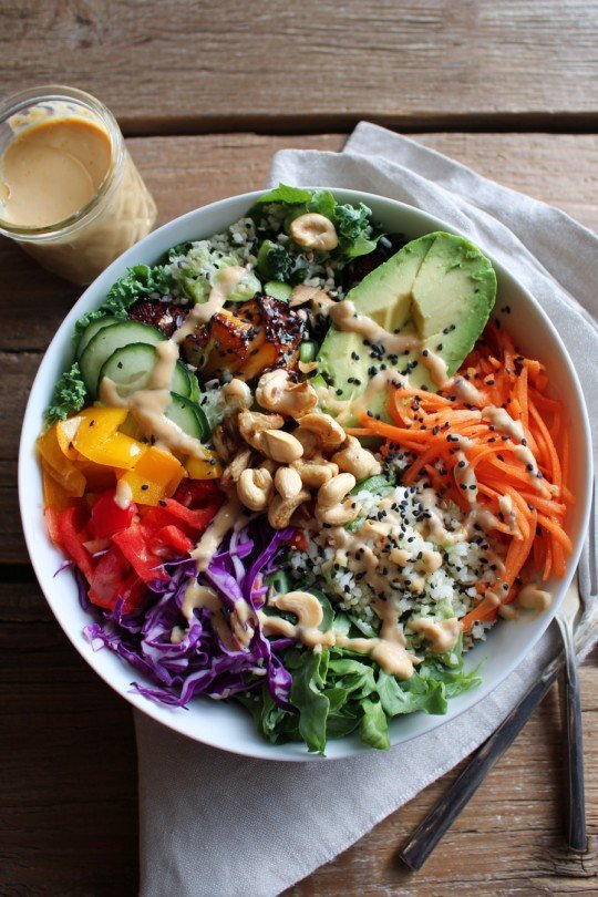 Rainbow Grain Bowl with Cashew Tahini Sauce