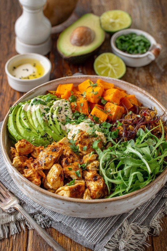 Avocado Mojo Bowls with Sweet Potato and Chicken