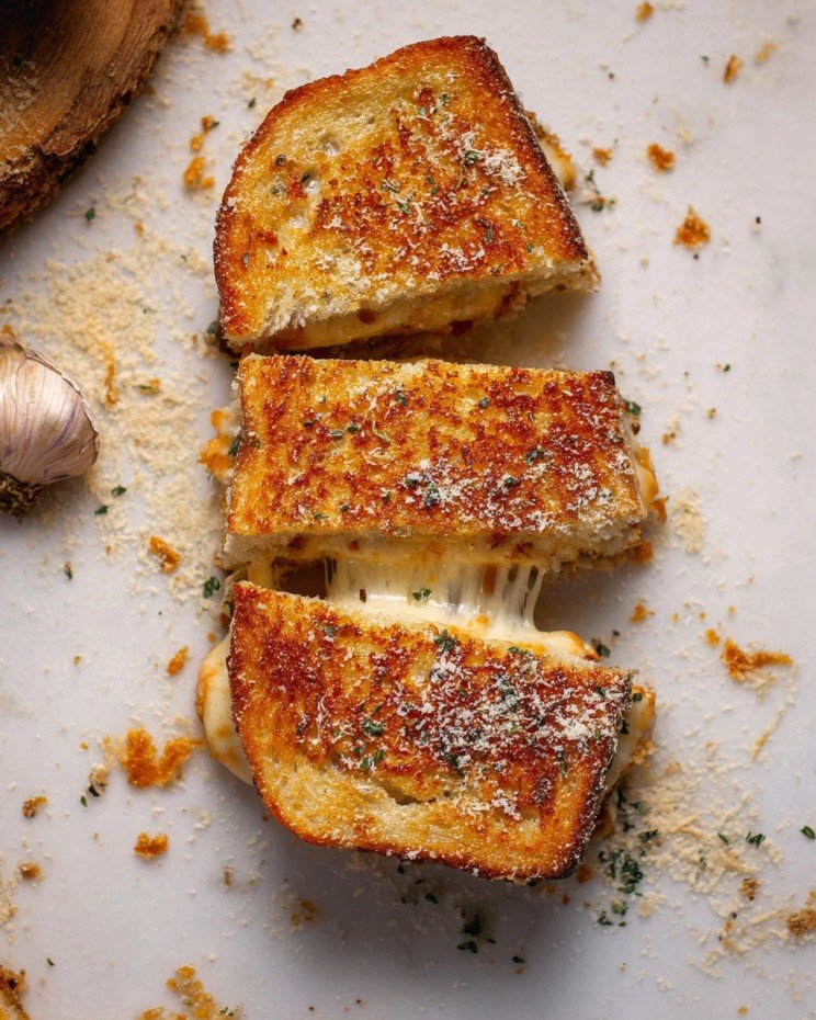 Cheesy Garlic Sourdough Grilled Cheese Recipe