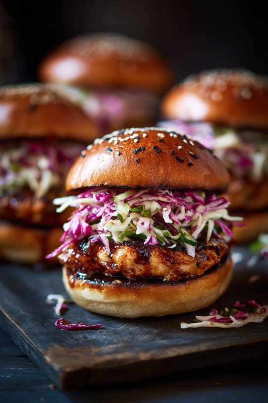 Chicken Teriyaki Burgers with Sesame Slaw
