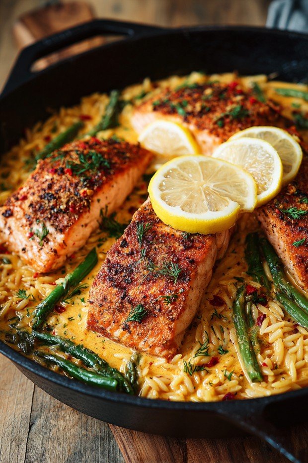 Creamy one-pan salmon and risoni