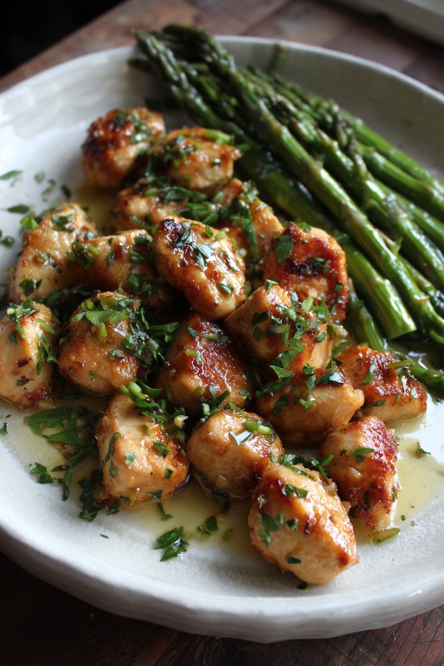 Garlic Butter Chicken Bites with Asparagus