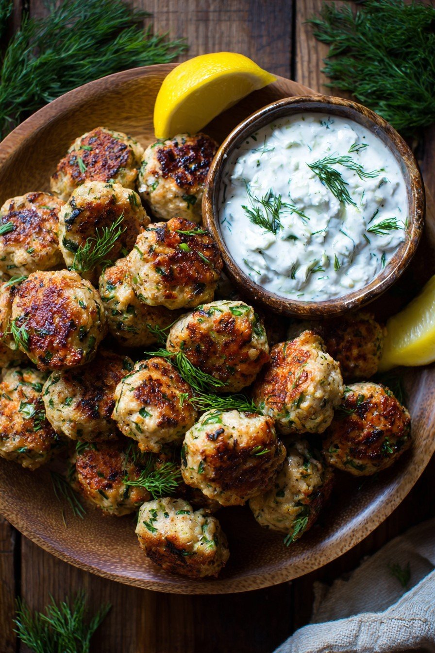 Greek Chicken Keftedes (Meatballs) with Tzatziki