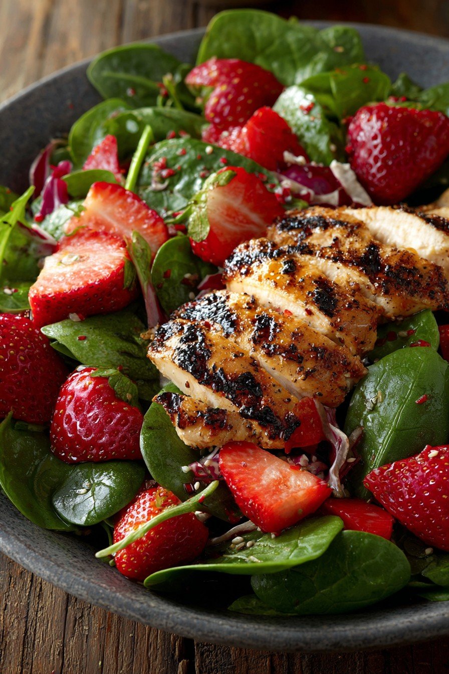 Grilled Chicken Salad with Strawberries and Spinach