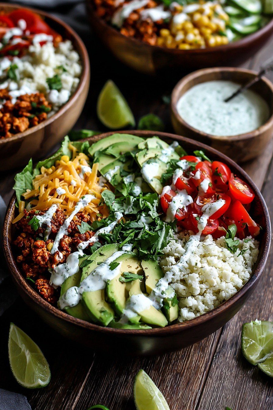 Ground Chicken Taco Bowls with Cauliflower Rice