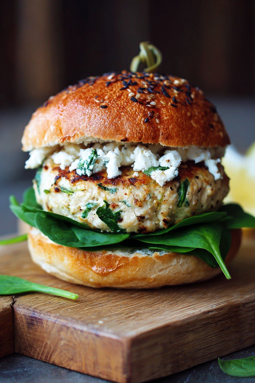 Healthy Chicken Burgers with Spinach & Feta