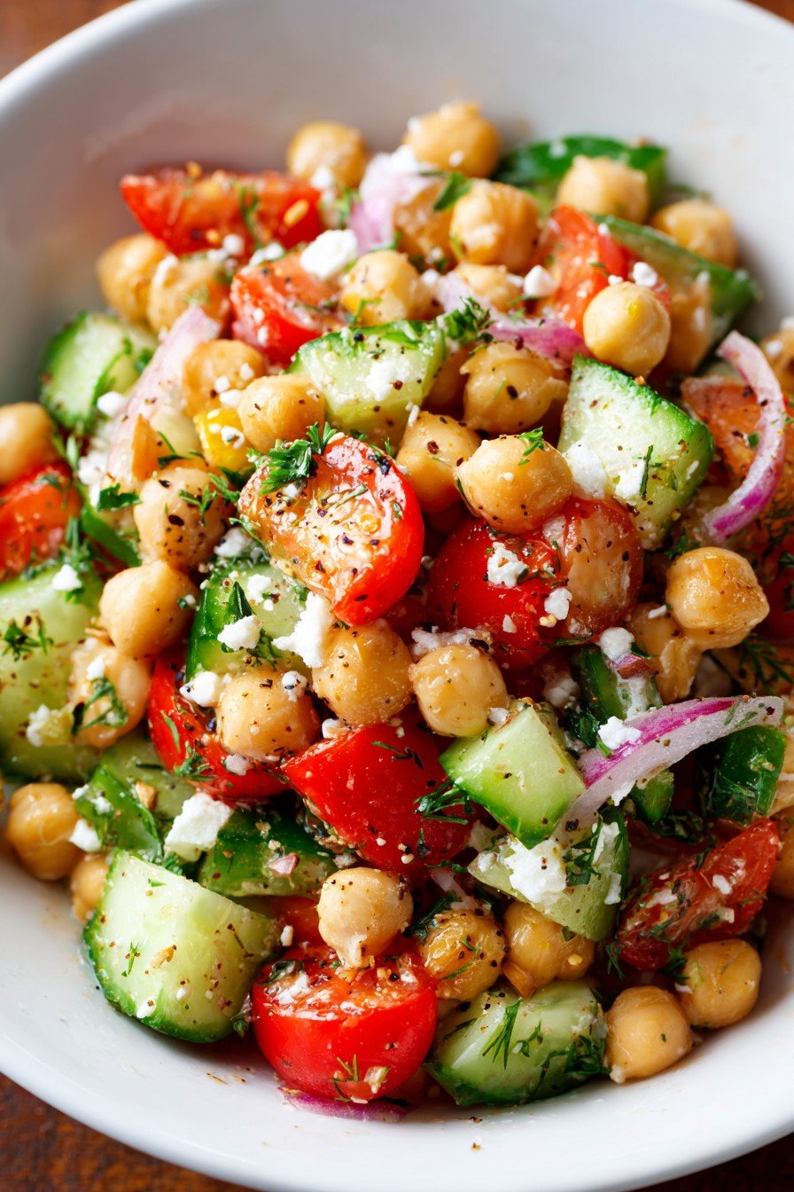 Healthy Chickpea Salad with Cucumbers and Tomatoes
