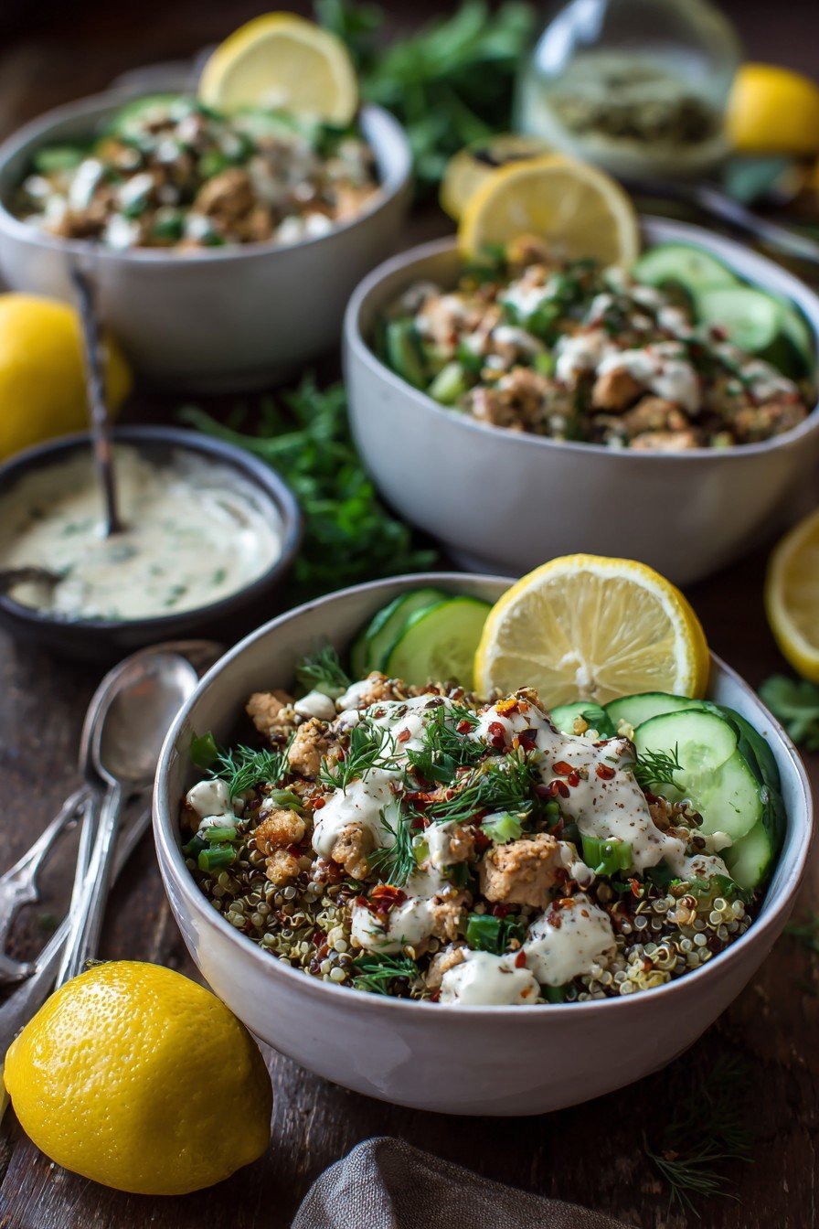 Lemon Herb Ground Chicken & Quinoa Bowls