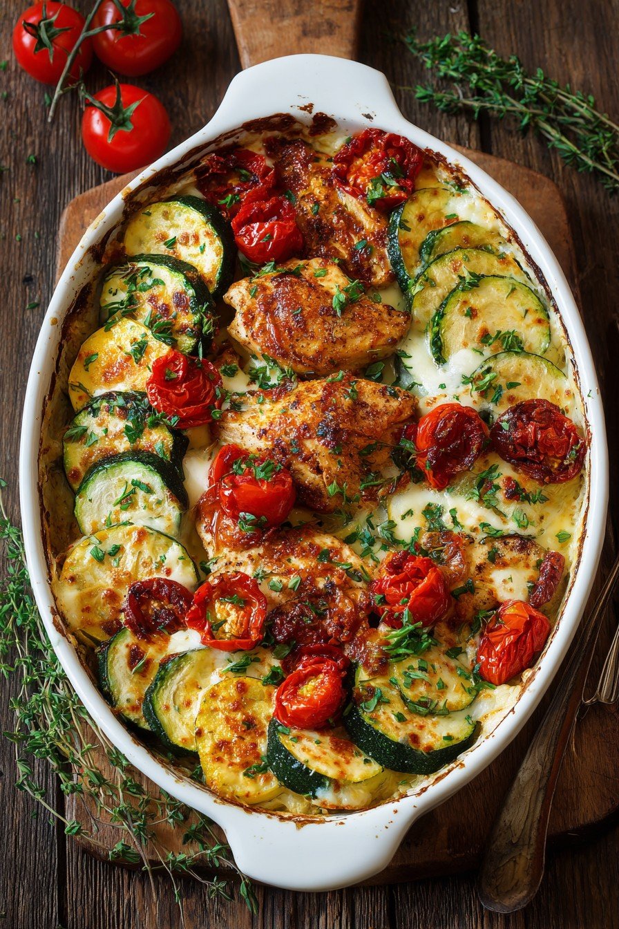 Mediterranean Chicken Zucchini Bake