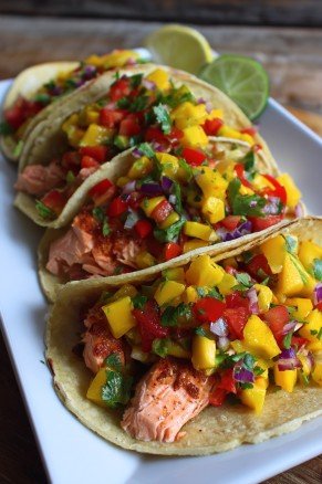 Salmon Tacos with Mango Corn Salsa
