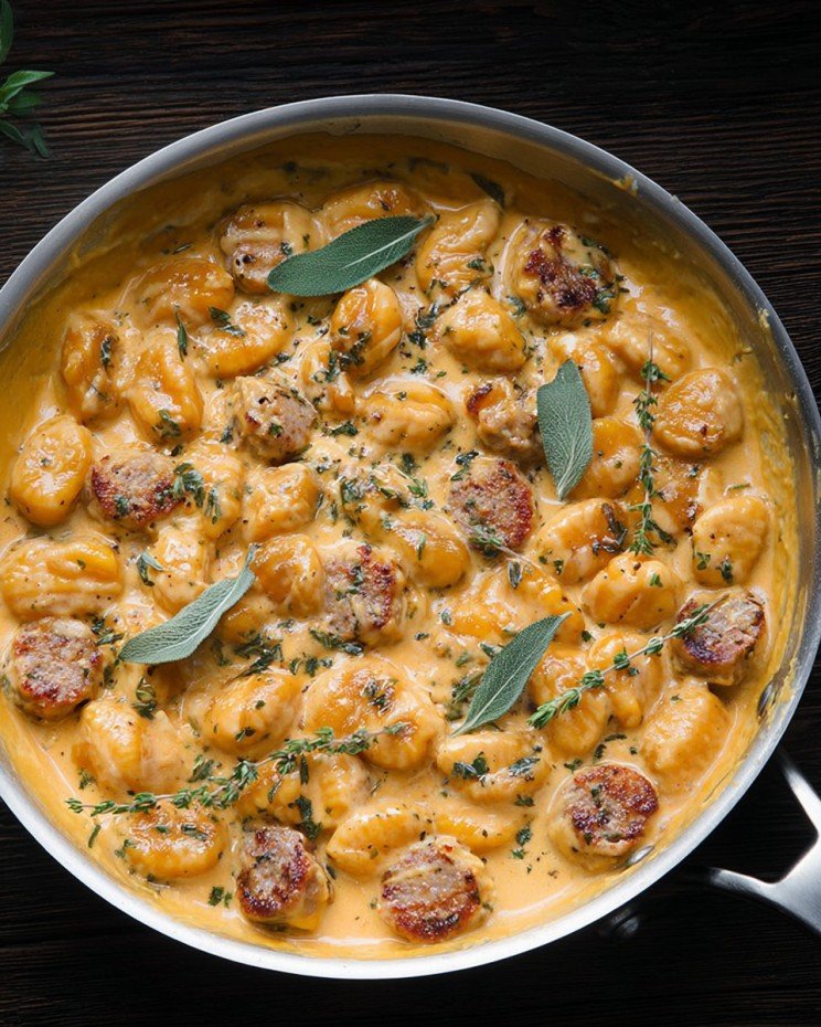 Autumn Dinner: Creamy Butternut Squash Gnocchi with Sausage, Thyme, and Sage