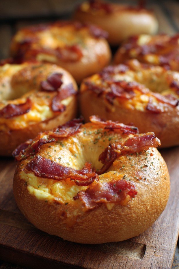 Creamy Bacon Cheddar Bagels