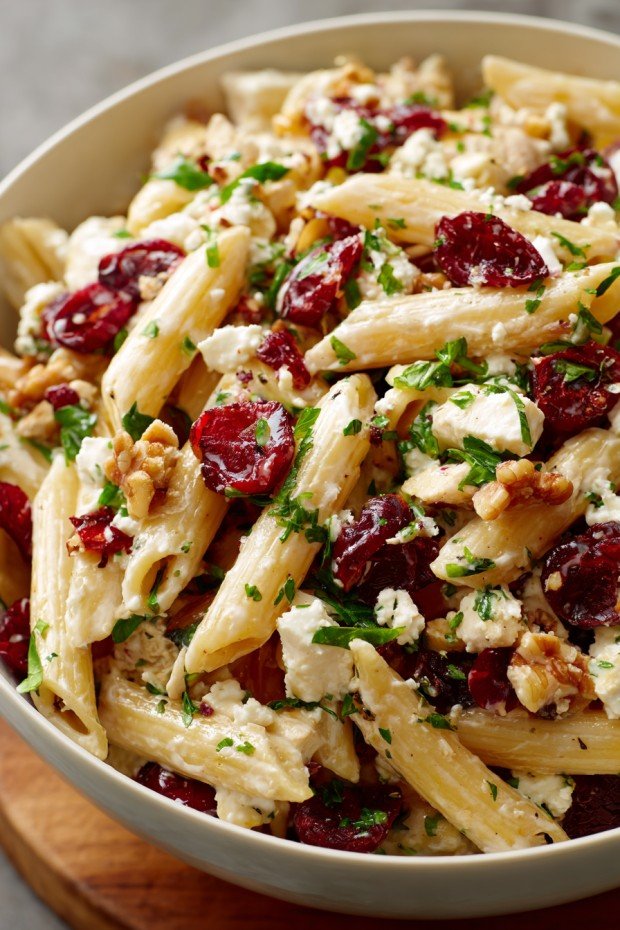 Feta and Cranberry Penne Salad | Healthy Pasta Salad Recipe