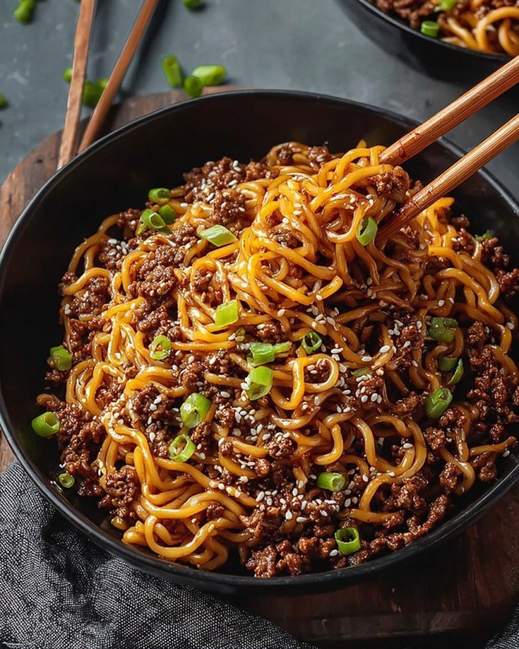 Mongolian Ground Beef Noodles Recipe