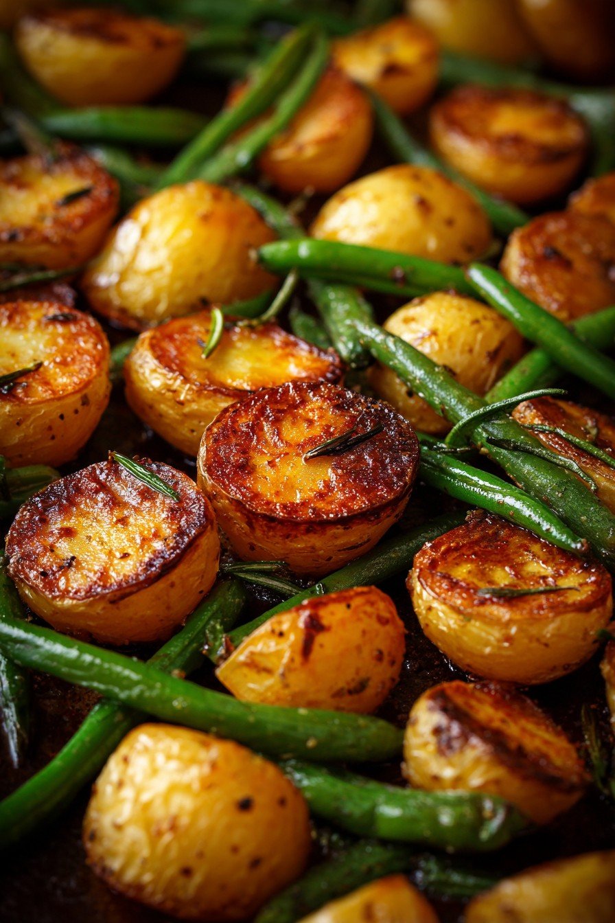 Roasted Garlic Potatoes and Green Beans