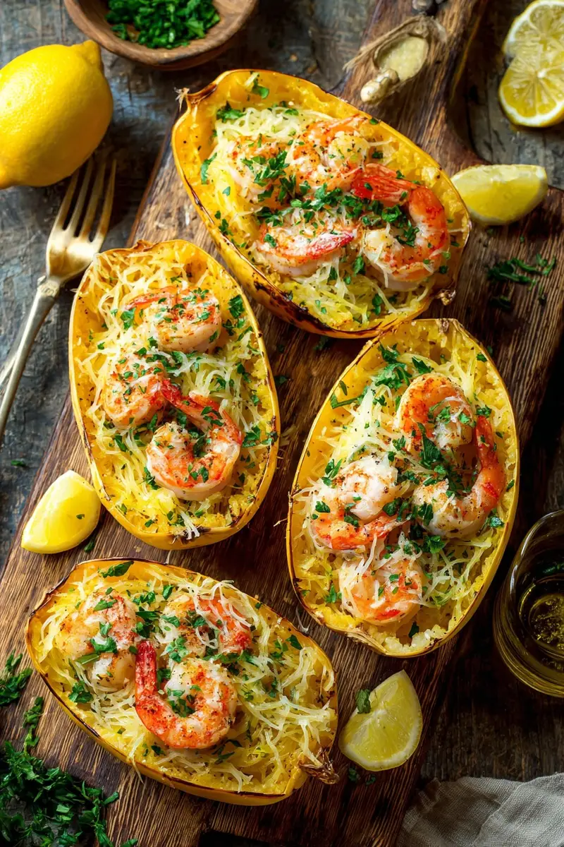 Spaghetti Squash Scampi Boats